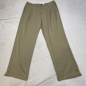 Greg Norman Pants Mens 36x30 Khaki Classic Pleated Golf Dress Polyester Shark